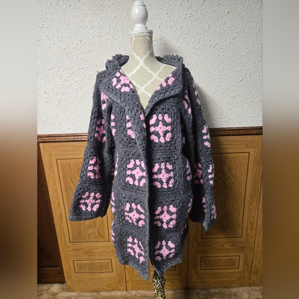 Vintage Handmade Knitted Granny Crochet Jacket